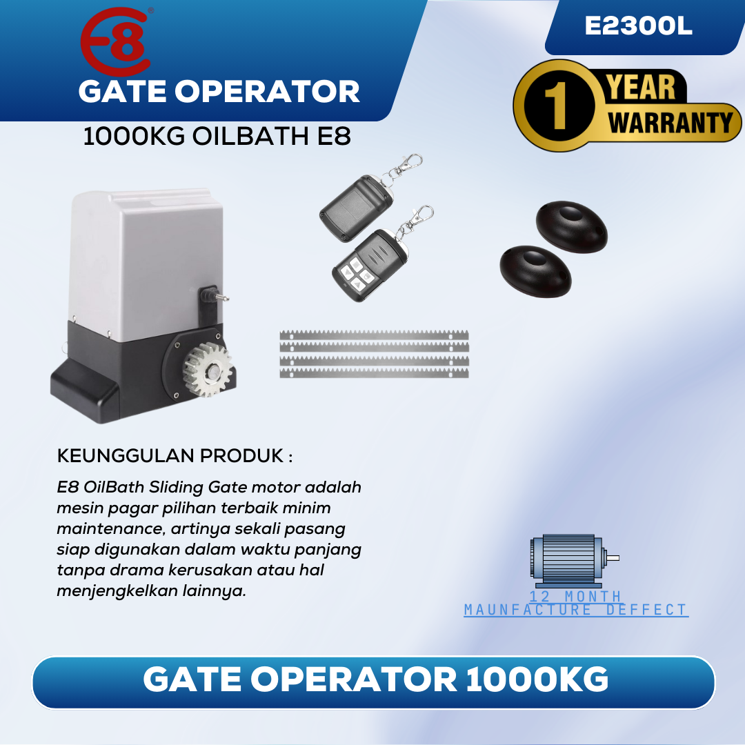 Mesin Pagar Otomatis Sliding Gate E8 AC 1000KG E2300L Oil Bath